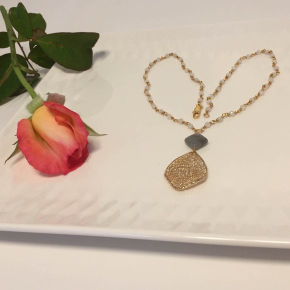 Wire wrapped Moonstone Necklace With Drop - Picture 2 of 4